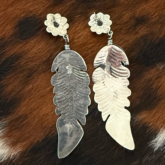 Jacqueline Smiley Western Vintage Revival JSVR silver turquoise feather earrings - Picture 4 of 9